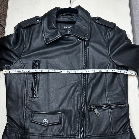 DKNY 100% Leather Black Fully Lined Motorcycle Jacket with Pockets Size M - Picture 10 of 12